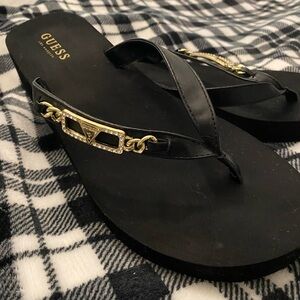 GUESS Black and Gold Sandals